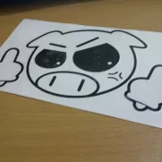 JDM Style Sticker flip off pig outline 